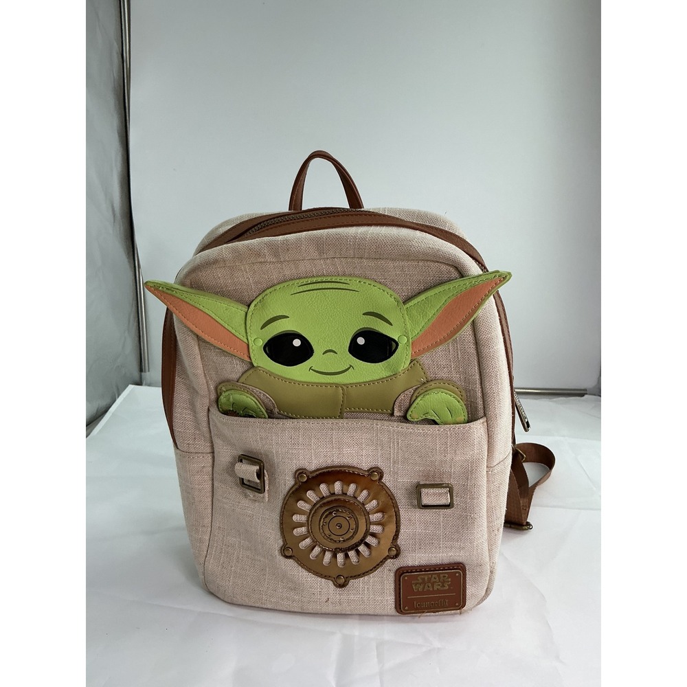 Loungefly Star Wars The Mandalorian Grogu Baby Yoda Cradle Mini Backpack Tan